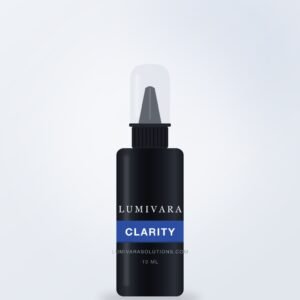 Lumivara Clarity black spray bottle with blue label band