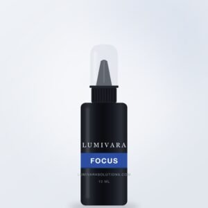 Lumivara Focus black spray bottle with blue label band