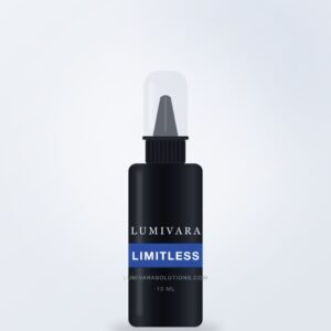 Lumivara Limitless black spray bottle with blue label band
