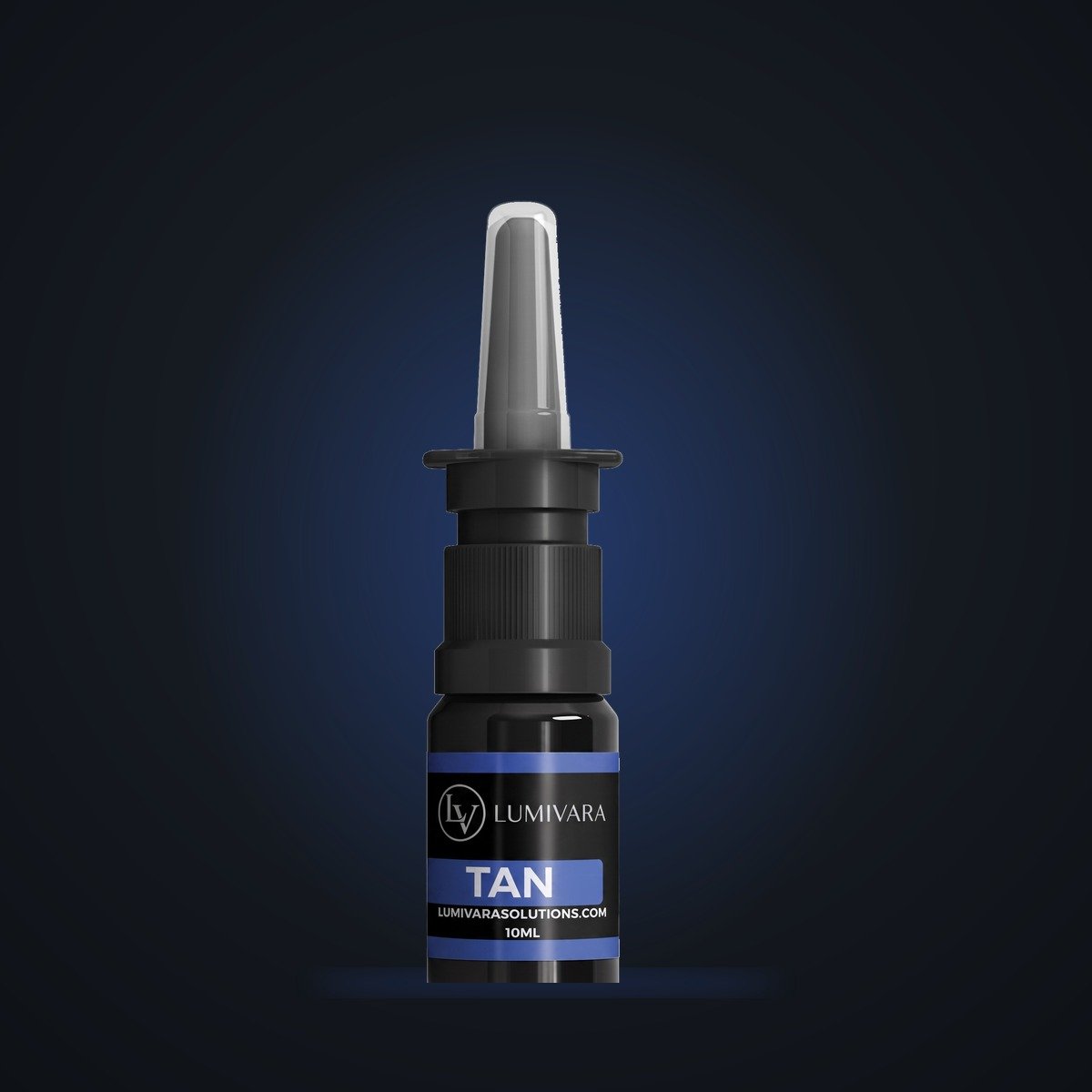 Lumivara Tan nasal spray on dark background