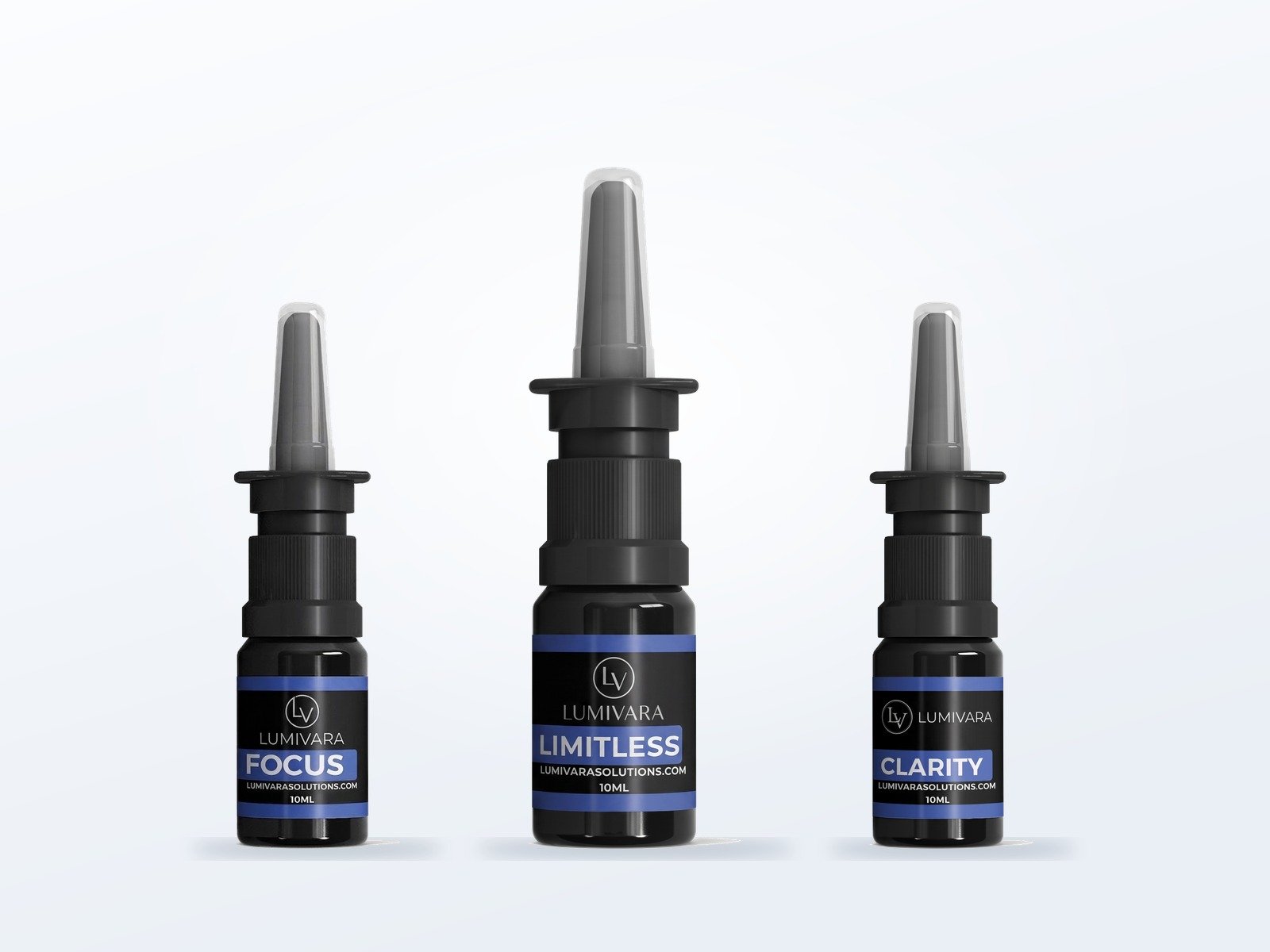 Three Lumivara nasal spray bottles